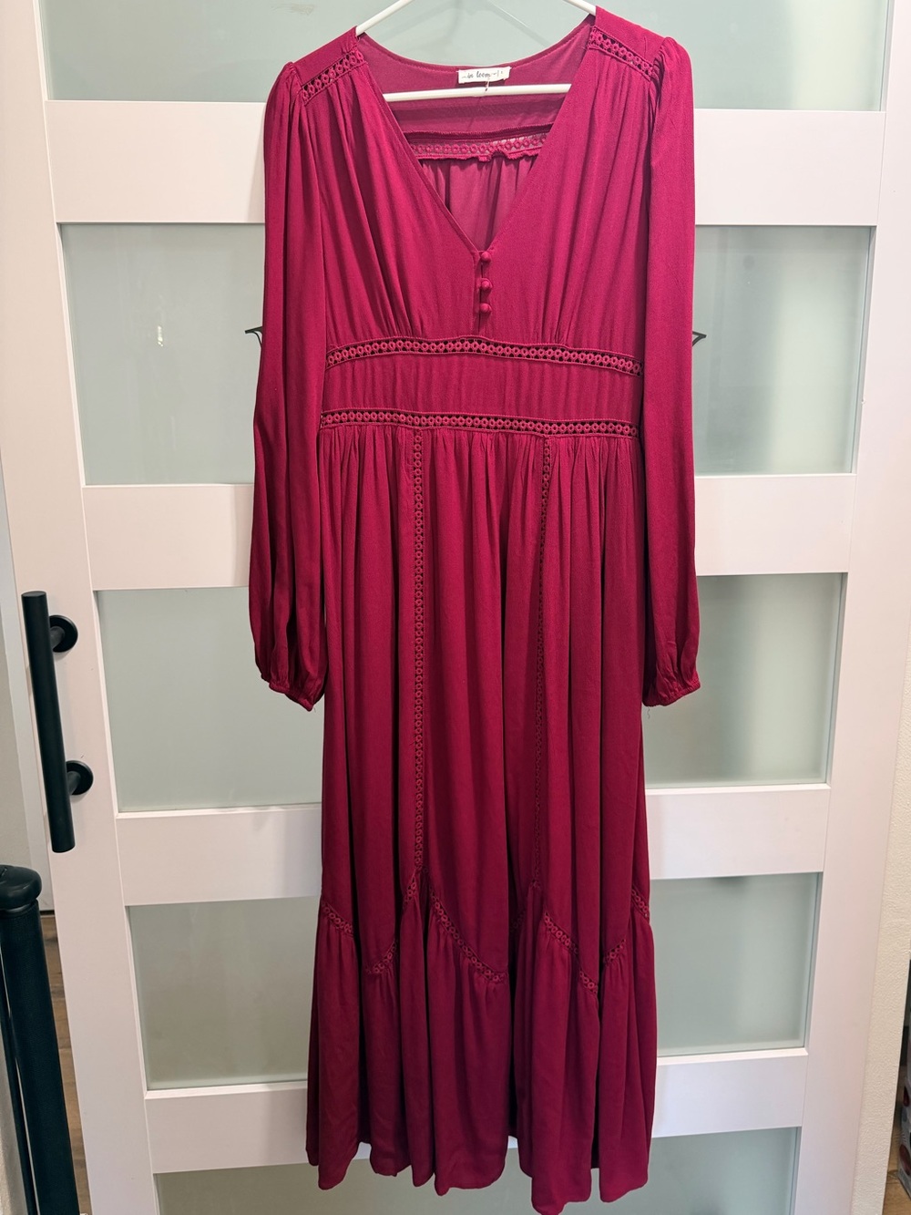 NWOT Bohemian Long Sleeve V-Neck Maxi Dress in Berry